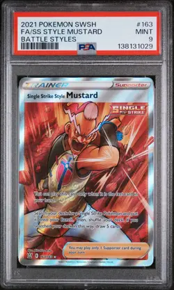 2021 POKEMON SWSH BATTLE STYLES #163 FULL ART/SINGLE STRIKE STYLE MUSTARD PSA 9 - Image 1