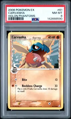 2006 POKEMON EX HOLON PHANTOMS #61 CARVANHA PSA 8 - Image 1