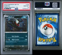 2023 POKEMON OBF W/ SWIRL DARKRAI #136 COSMO HOLO TRIPLE WHAMMY TIN PSA 10 - Image 3