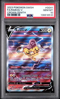 2023 POKEMON SWORD & SHIELD CROWN ZENITH #GG41 FULL ART/RAIKOU V PSA 10 GEM 6510 - Image 1