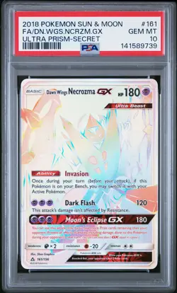 2018 POKEMON SUN & MOON ULTRA PRISM #161 FULL ART/DAWN WINGS NECROZMA GX PSA 10 - Image 1