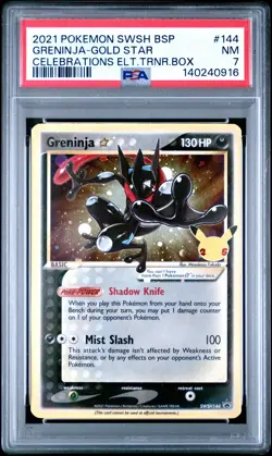 2021 POKEMON SWSH PROMO CELEBRATIONS ETB #144 GRENINJA-GOLD STAR PSA 7 - Image 1