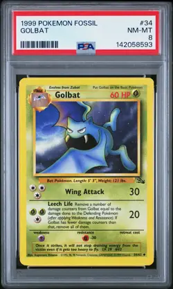 1999 POKEMON FOSSIL #34 GOLBAT PSA 8 - Image 1