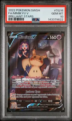 2022 POKEMON SWORD & SHIELD BRILLIANT STARS #TG16 FULL ART/MIMIKYU V PSA 10 - Image 1