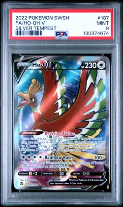 2022 POKEMON SWORD & SHIELD SILVER TEMPEST #187 FULL ART/HO-OH V PSA 9 - Image 1