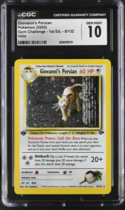 CGC 10 Giovanni's Persian Gym Challenge 1st Edition 8/132 Holo Pokemon Card - Image 1