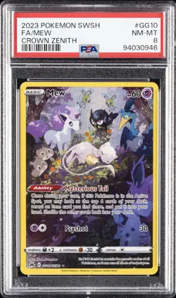 2023 POKEMON SWORD & SHIELD CROWN ZENITH #GG10 FULL ART/MEW PSA 8 - Image 1
