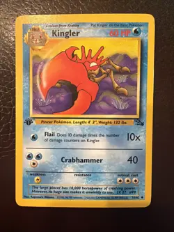 Pokemon 1st Edition Fossil Set Kingler 38/62 Vintage Card - Image 1