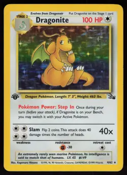 Dragonite 4/62 Rare Fossil Holo 1st Edition Pokemon - Image 1