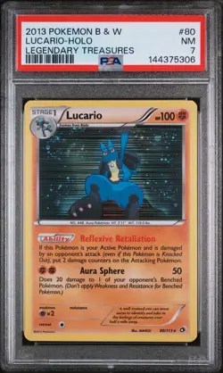 2013 POKEMON BLACK & WHITE LEGEND TREASURES #80 LUCARIO-HOLO PSA 7 - Image 1