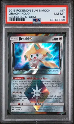 2018 POKEMON SUN & MOON CELESTIAL STORM #97 JIRACHI-HOLO PSA 8 - Image 1