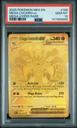 2025 POKEMON MEG EN-MEGA EVOLUTION MEGA HYPER RARE #188 MEGA LUCARIO EX PSA 10 - Image 1