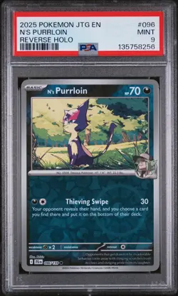 Sv09: Journey Together Pokemon TCG Purrloin Reverse Holo PSA 9 MINT - Image 1