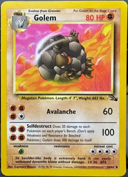 Golem 36/62 Fossil Pokemon TCG 1999 LP - Image 1