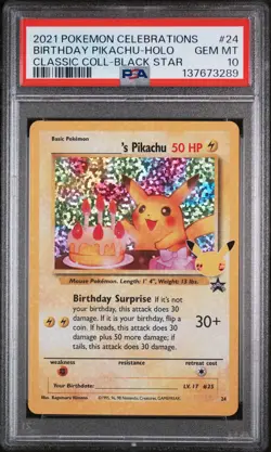 2021 POKEMON CELEBRATIONS CLASSIC COLLECTION #24 BIRTHDAY PIKACHU-HOLO PSA 10 - Image 1