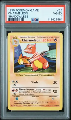 1999 POKEMON BASE SET SHADOWLESS #24 CHARMELEON PSA 4 - Image 1