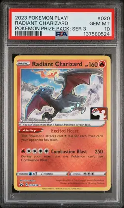 2023 POKEMON PLAY! POKEMON PRIZE PACK: SERIES 3 #020 RADIANT CHARIZARD PSA 10 - Image 1