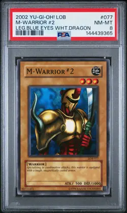 2002 YU-GI-OH! LOB-LEGEND OF BLUE EYES WHITE DRAGON #077 M-WARRIOR #2 PSA 8 - Image 1