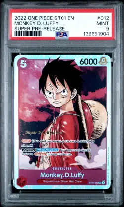 2022 ONE PIECE STARTER DECK STRAW HAT CREW PRE-RELEASE #012 MONKEY D LUFFY PSA 9 - Image 1