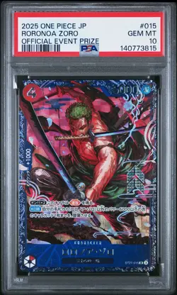 2025 ONE PIECE JAPANESE PROMOS OFFICIAL EVENT PRIZE #015 RORONOA ZORO PSA 10 - Image 1