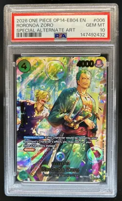 2026 One Piece English Roronoa Zoro SP Special Alt Art OP14-EB04 #006 PSA 10 - Image 1