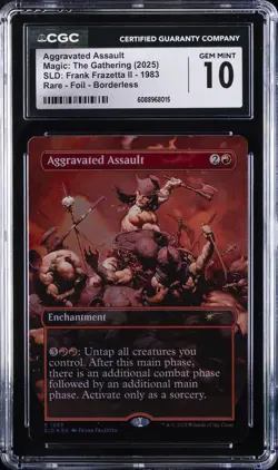 2025 MAGIC: THE GATHERING RARE FOIL BORDERLESS #1983 AGGRAVATED ASSAULT CGC 10 - Image 1