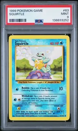 1999 POKEMON GAME BASE SET UNLIMITED SQUIRTLE #63 PSA MINT 9 - Image 1