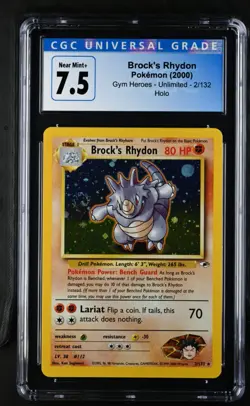 CGC 7.5 Brock's Rhydon 2/132 Gym Heroes Holo Pokemon 2000 - Image 1
