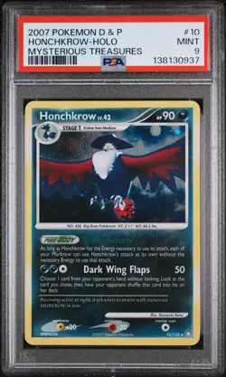 2007 POKEMON DIAMOND & PEARL MYSTERIOUS TREASURES #10 HONCHKROW-HOLO PSA 9 - Image 1