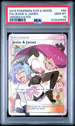 2019 POKEMON SUN & MOON HIDDEN FATES #68 FULL ART/JESSIE & JAMES PSA 10 - Image 1