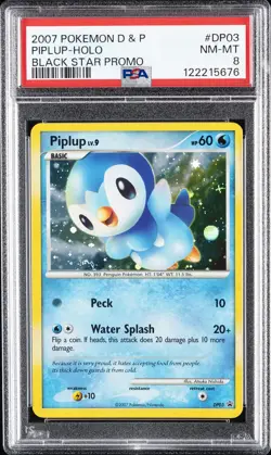2007 POKEMON DIAMOND & PEARL BLACK STAR PROMO #DP03 PIPLUP-HOLO PSA 8 - Image 1