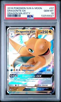 2018 POKEMON SUN & MOON DRAGON MAJESTY #37 DRAGONITE GX PSA 10 - Image 1