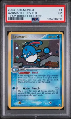 2004 POKEMON EX TEAM ROCKET RETURNS #1 AZUMARILL-REVERSE FOIL PSA 7 - Image 1