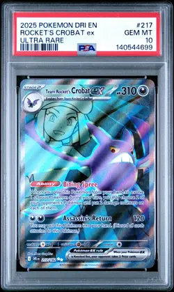 2025 POKEMON DRI EN-DESTINED RIVALS ULTRA RARE TEAM ROCKET'S CROBAT EX PSA 10 - Image 1