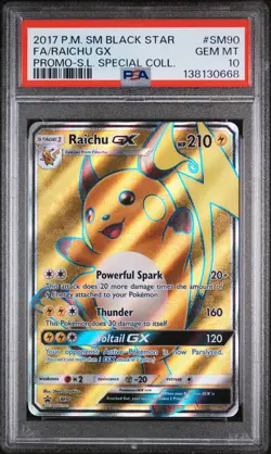 2017 POKEMON SM BLACK STAR PROMO #SM90 FULL ART/RAICHU GX PSA 10 - Image 1