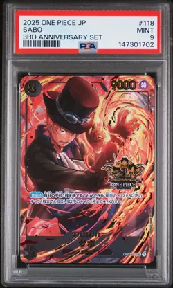 2025 ONE PIECE JAPANESE 3RD ANNIVERSARY SET #118 SABO PSA 9 - Image 1