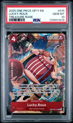 2025 ONE PIECE OP11-A FIST OF DIVINE SPEED TREASURE RARE #015 LUCKY ROUX PSA 10 - Image 1