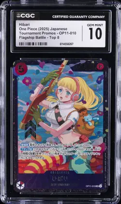 2025 ONE PIECE JAPANESE TOURNAMENT PROMO TOP 8 #OP11-010 HIBARI CGC 10 - Image 1