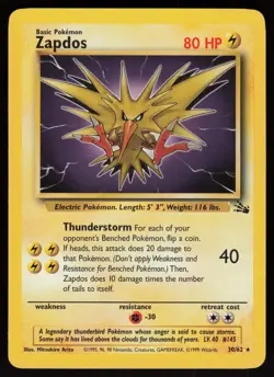 Zapdos 30/62 Rare Fossil Pokemon - Image 1