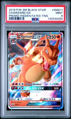2019 POKEMON SM BLACK STAR PROMO HIDDEN FATES TINS #SM211 CHARIZARD GX PSA 9 - Image 1