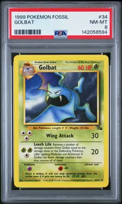1999 POKEMON FOSSIL #34 GOLBAT PSA 8 - Image 1