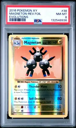 2016 POKEMON XY EVOLUTIONS #38 MAGNETON-REVERSE FOIL PSA 8 - Image 1