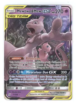2019 Pokemon S&M Unified Minds Mewtwo & Mew GX Holo Rare TAG TEAM #71/236 - Image 1