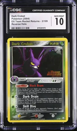 CGC 10 Dark Crobat EX Team Rocket Returns 3/109 Reverse Holo Stamped Pokemon - Image 1