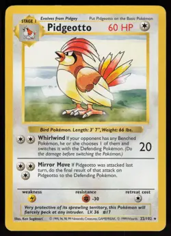 Pidgeotto 22/102 Rare Base Set Shadowless Pokemon - Image 1