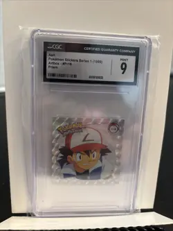1999 Pokemon Artbox Series 1 Stickers Ash #Pr18 Prizm Holo Pokemon Card CGC 9 - Image 1