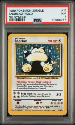 1999 POKEMON JUNGLE NO SYMBOL #11 SNORLAX-HOLO PSA 7 - Image 1