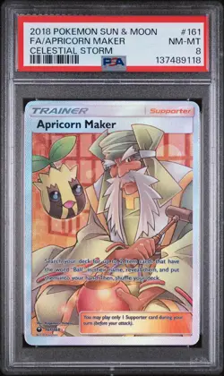 2018 POKEMON SUN & MOON CELESTIAL STORM #161 FULL ART/APRICORN MAKER PSA 8 - Image 1