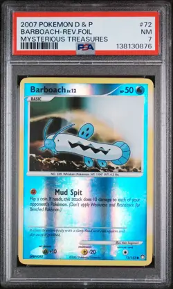 2007 POKEMON DIAMOND & PEARL MYSTERIOUS TREASURES BARBOACH-REVERSE FOIL PSA 7 - Image 1