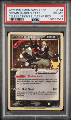 2021 POKEMON SWSH PROMO CELEBRATIONS ETB #144 GRENINJA-GOLD STAR PSA 8 - Image 1
